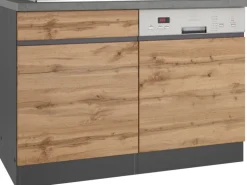 Held Möbel Spülenunterschrank Turin 120cm mit GSP-Blende WotanEiche/Graphit