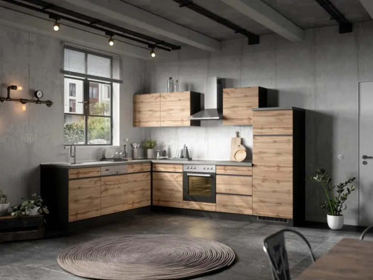 Held Möbel Spülenunterschrank Turin 120cm mit GSP-Blende WotanEiche/Graphit