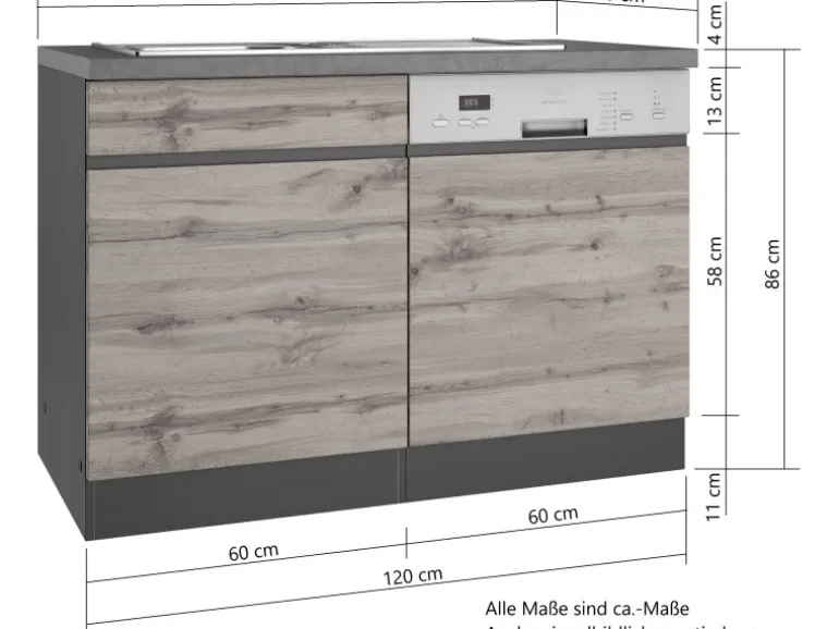 Held Möbel Spülenunterschrank Turin 120cm mit GSP-Blende WotanEiche/Graphit