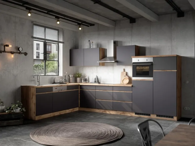 Held Möbel Umbauschrank für Kühl/Gefrierkombi Turin 60cm Graphit/WotanEiche