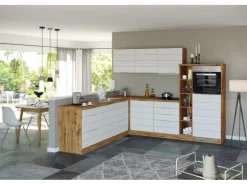 Held Möbel Winkelküche 240 cm - 270 cm Matt Weiß-Wotaneiche