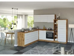 Held Möbel Winkelküche 240 cm - 270 cm Matt Weiß-Wotaneiche ohne E-Geräte