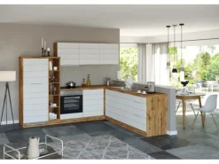 Held Möbel Winkelküche 240 cm - 270 cm Matt Weiß-Wotaneiche ohne E-Geräte