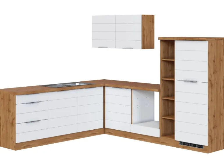 Held Möbel Winkelküche 240 cm - 270 cm Matt Weiß-Wotaneiche ohne E-Geräte