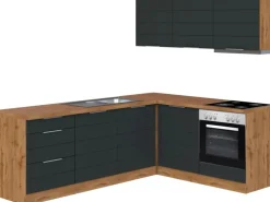 Held Möbel Winkelküche 240 cm - 180 cm Matt Grau-Wotaneiche