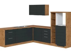 Held Möbel Winkelküche 240 cm - 270 cm Matt Grau-Wotaneiche ohne E-Geräte