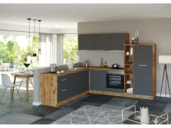 Held Möbel Winkelküche 240 cm - 270 cm Matt Grau-Wotaneiche