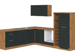 Held Möbel Winkelküche 240 cm - 270 cm Matt Grau-Wotaneiche ohne E-Geräte