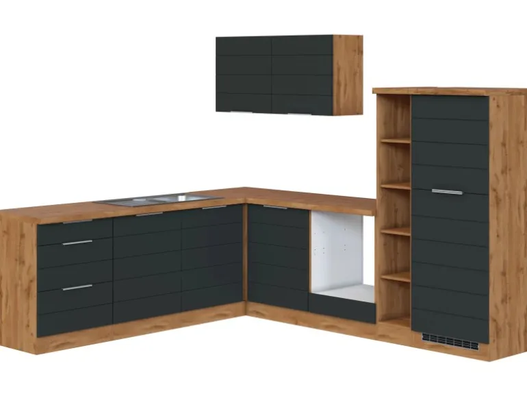 Held Möbel Winkelküche 240 cm - 270 cm Matt Grau-Wotaneiche ohne E-Geräte