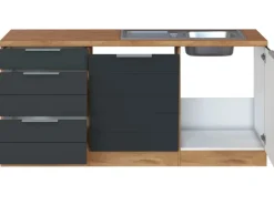 Held Möbel Winkelküche 240 cm - 270 cm Matt Grau-Wotaneiche ohne E-Geräte