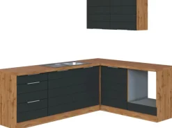 Held Möbel Winkelküche 240 cm - 180 cm Matt Grau-Wotaneiche ohne E-Geräte