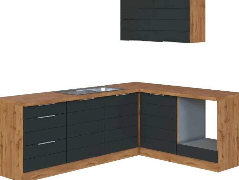 Held Möbel Winkelküche 240 cm - 180 cm Matt Grau-Wotaneiche ohne E-Geräte