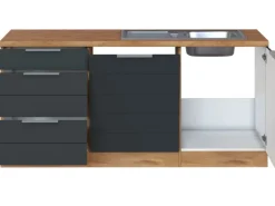 Held Möbel Winkelküche 240 cm - 180 cm Matt Grau-Wotaneiche ohne E-Geräte