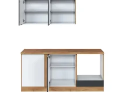 Held Möbel Winkelküche 240 cm - 180 cm Matt Grau-Wotaneiche ohne E-Geräte