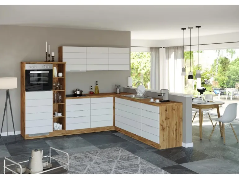 Held Möbel Winkelküche 240 cm - 270 cm Matt Weiß-Wotaneiche