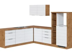 Held Möbel Winkelküche 240 cm - 270 cm Matt Weiß-Wotaneiche ohne E-Geräte