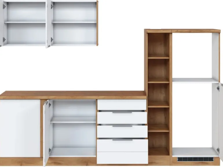 Held Möbel Winkelküche 240 cm - 270 cm Matt Weiß-Wotaneiche ohne E-Geräte