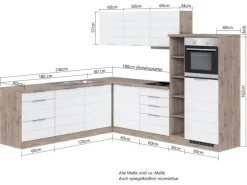 Held Möbel Winkelküche 240 cm - 270 cm Matt Weiß-Wotaneiche ohne E-Geräte