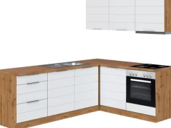 Held Möbel Winkelküche 240 cm - 180 cm Matt Weiß-Wotaneiche