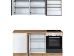 Held Möbel Winkelküche 240 cm - 180 cm Matt Weiß-Wotaneiche