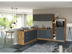 Held Möbel Winkelküche 240 cm - 270 cm Matt Grau-Wotaneiche