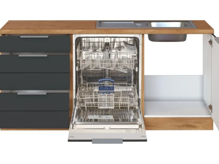 Held Möbel Winkelküche 240 cm - 270 cm Matt Grau-Wotaneiche