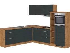 Held Möbel Winkelküche 240 cm - 270 cm Matt Grau-Wotaneiche