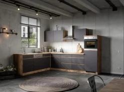 Held Möbel Winkelküche Turin 300 x 240 cm Graphit-Wotaneiche mit E-Geräten