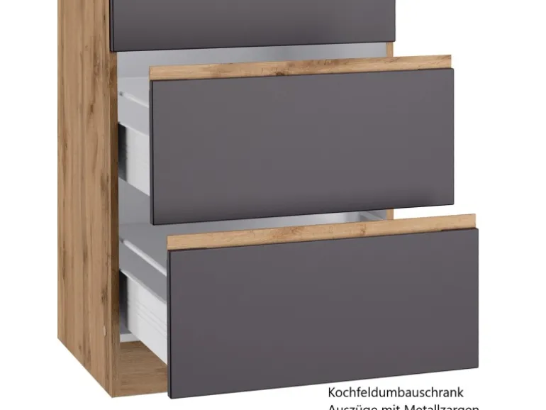 Held Möbel Winkelküche Turin 300 x 240 cm Graphit-Wotaneiche mit E-Geräten