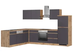 Held Möbel Winkelküche Turin 240 x 300 cm Graphit-Wotaneiche mit E-Geräten