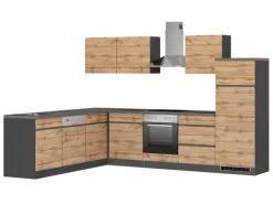 Held Möbel Winkelküche Turin 240 x 300 cm Wotaneiche-Graphit mit E-Geräten