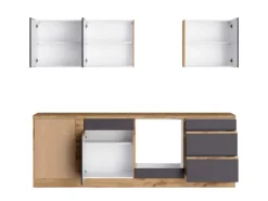 Held Möbel Winkelküche Turin 240 x 240 cm Graphit-Wotaneiche ohne E-Geräte