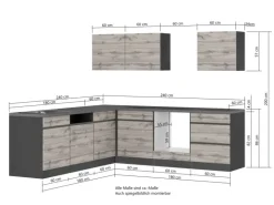 Held Möbel Winkelküche Turin 240 x 240 cm Graphit-Wotaneiche ohne E-Geräte