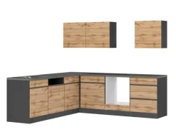 Held Möbel Winkelküche Turin 240 x 240 cm Wotaneiche-Graphit ohne E-Geräte