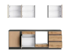 Held Möbel Winkelküche Turin 240 x 240 cm Wotaneiche-Graphit ohne E-Geräte