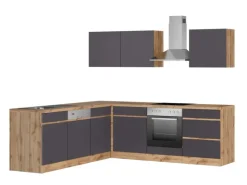 Held Möbel Winkelküche Turin 240 x 240 cm Graphit-Wotaneiche mit  E-Geräten