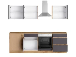 Held Möbel Winkelküche Turin 240 x 240 cm Graphit-Wotaneiche mit  E-Geräten