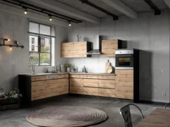 Held Möbel Winkelküche Turin 300 x 240 cm Wotaneiche-Graphit mit E-Geräten