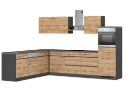 Held Möbel Winkelküche Turin 300 x 240 cm Wotaneiche-Graphit mit E-Geräten