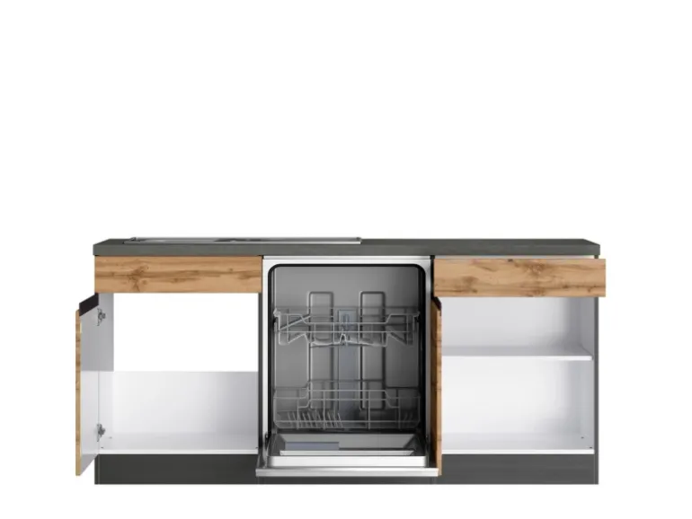 Held Möbel Winkelküche Turin 300 x 240 cm Wotaneiche-Graphit mit E-Geräten