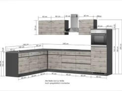 Held Möbel Winkelküche Turin 300 x 240 cm Wotaneiche-Graphit mit E-Geräten