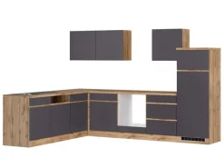 Held Möbel Winkelküche Turin 240 x 300 cm Graphit-Wotaneiche ohne E-Geräte