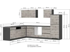 Held Möbel Winkelküche Turin 240 x 300 cm Graphit-Wotaneiche ohne E-Geräte