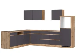 Held Möbel Winkelküche Turin 300 x 240 cm Graphit-Wotaneiche ohne E-Geräte