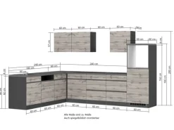 Held Möbel Winkelküche Turin 300 x 240 cm Graphit-Wotaneiche ohne E-Geräte