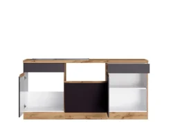 Held Möbel Winkelküche Turin 360 x 240 cm Graphit-Wotaneiche ohne E-Geräte