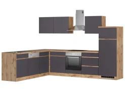 Held Möbel Winkelküche Turin 240 x 300 cm Graphit-Wotaneiche mit E-Geräten