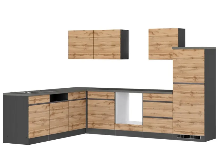 Held Möbel Winkelküche Turin 240 x 300 cm Wotaneiche-Graphit ohne E-Geräte