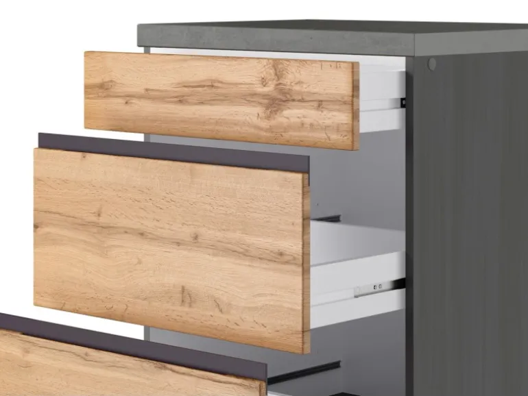 Held Möbel Winkelküche Turin 240 x 300 cm Wotaneiche-Graphit ohne E-Geräte