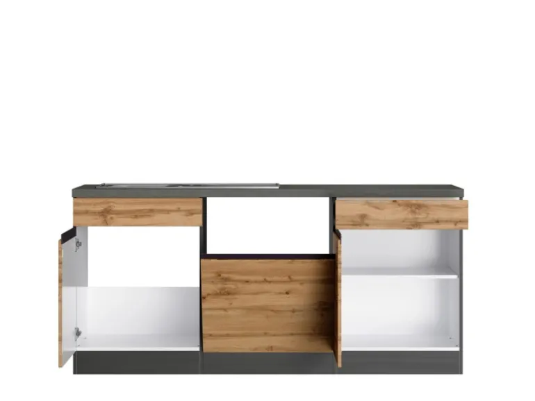 Held Möbel Winkelküche Turin 240 x 300 cm Wotaneiche-Graphit ohne E-Geräte